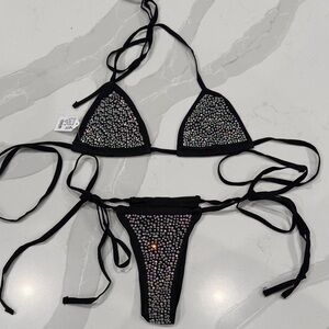 Black Rhinestone Bikini Set